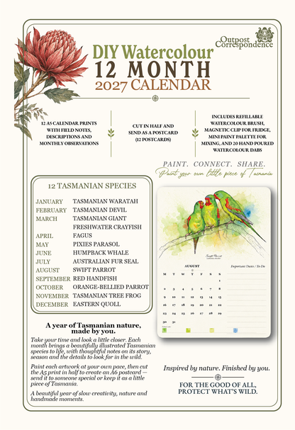 2027 Tasmanian Watercolour Calendar Kit – DIY Australian Wildlife Calendar