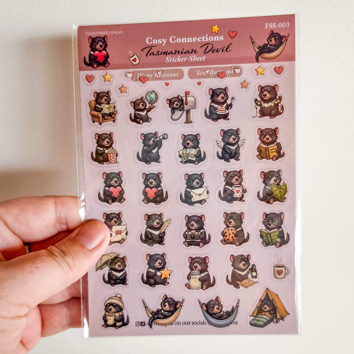 Cute Cosy Tasmanian Devil Sticker Sheet | Australian Animal Vinyl Sticker Sheet