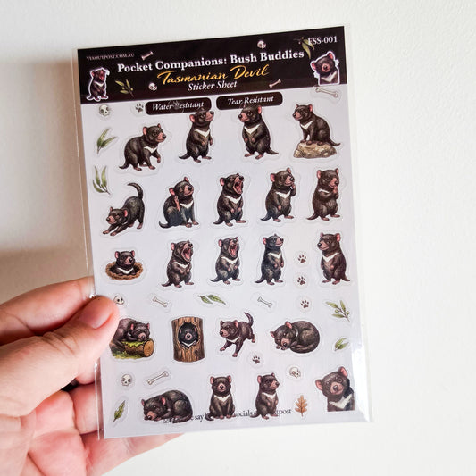 Tasmanian Devil Sticker Sheet | Australian Animal Vinyl Sticker Sheet