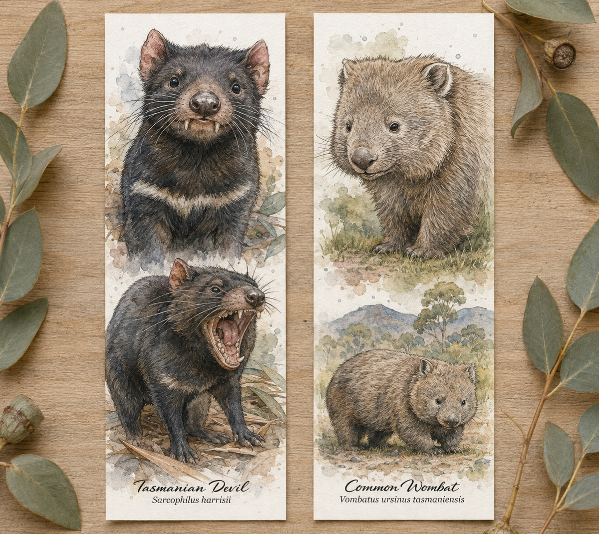Tasmanian Devil Bookmark and Wombat Bookmark watercolour Kit
