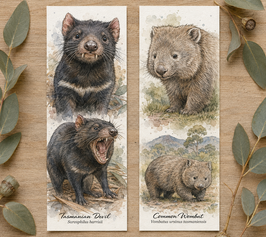 Tasmanian Devil Bookmark and Wombat Bookmark watercolour Kit