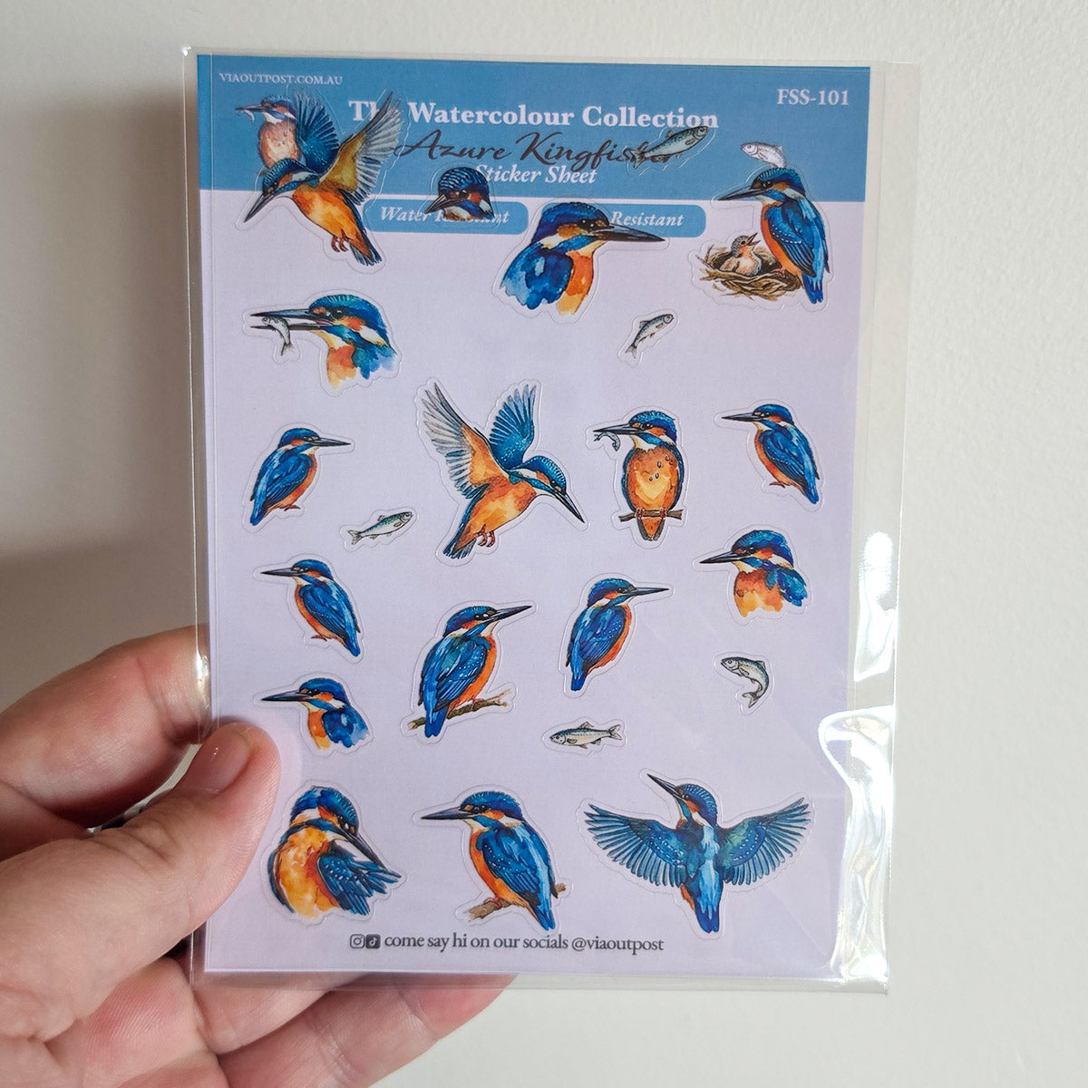 Kingfisher Watercolour Sticker Sheet